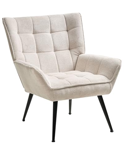 Image of Beliani Armchair Fabric Light Beige with Metal Legs Wide, BELLINGMO