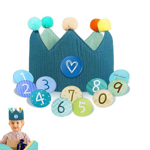 FiveMileBro Geburtstagskrone Kinder, geburtstagskrone musselin mit Zahlen, Lern kronegeburtstag Jungen mädchen, Party deko Hut | Krone aus Button Zahlen von 0-9