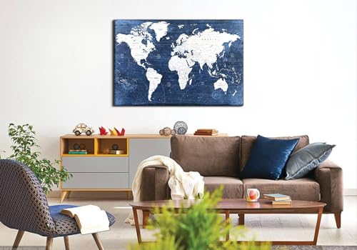 Image of Vintage World Map Wall Art Men Office Wall Decor, Extra Large World Maps Picture Canvas Prints for Living Room Bedroom Home Decor Map of the Worlds Painting Poster Retro Map Artwork Decorations 32x48 inch