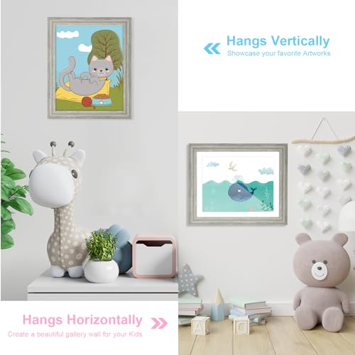 Image of [2 Pack] Kids Art Frames, 10x12.5 Front Opening Kids Artwork Frames Changeable, Grey Wood Grain Artwork Display Storage Frame for Wall, Holds 50 Pcs, for 3D Picture, Crafts, Children Drawing, Hanging