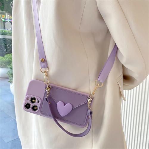 Lanière iPhone 15 Pro Violet Coque Bandoulière Collier Porte-Monnaie et Cartes