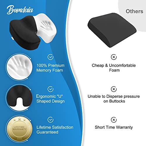 Bomdaia Seat Cushion For Office Chair, Desk Chair Car Seat Cushion For Tailbone Pain, Memory Foam Coccyx Seat Cushion For Sciatica, Back Pain Relief (Black) #TOP2