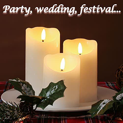 Image of LUSHARBOR Flameless Candles with Remote, Battery Operated Wax LED Flickering Candles - Set of 3 (White) with Timer for Home Decor, Perfect for Christmas Party White