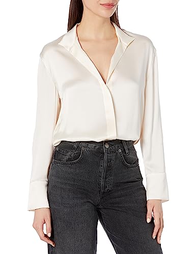 Vince Women's L/S Stand Collar Blouse, Chiffon, X-Large