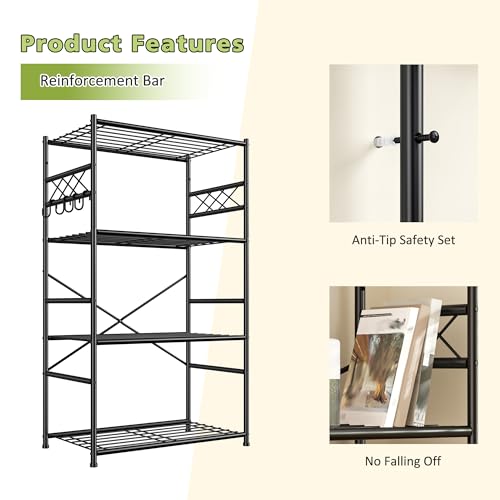 Image of DurayLoly Storage Shelves 4 Tier Shelf Organizer,Metaling Shelving with Hooks,Heavy Duty Garage Shelves Unit with Leveling Feet,Wire Shelving for Pantry,Kitchen and Closet,23.6 inch W x 13.8 inch D x 60.4 inch H