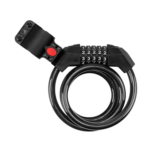 FUKUKAWA 5-Digit Resettable Bike Cable Lock 1.2M Keyless Combination Coiling Steel Anti-Theft Lock with Mount Bracket for Bicycle Scooter & E-Bike (1)