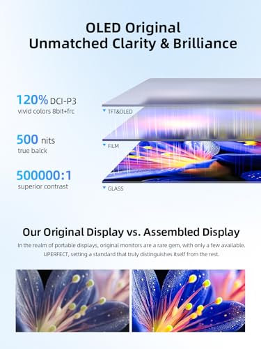 Image of UPERFECT Touchscreen OLED Portable Monitor 14 inch, 3K 2880x1800 | 120Hz | 0.1ms Portable Gaming Monitor, 500 Nits |120% DCI-P3 | 500000:1 | Ultra-Slim Design for Laptop Mini PC Phone Game Consoles