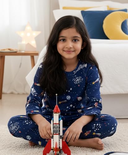 Image of Anthrilo Pure Cotton Printed Pyjama Set for Girls | Sleepwear | Night Suit, Night Wear | Long Sleeves T-Shirt & Pyjama | Regular Wear | 0-14 Years