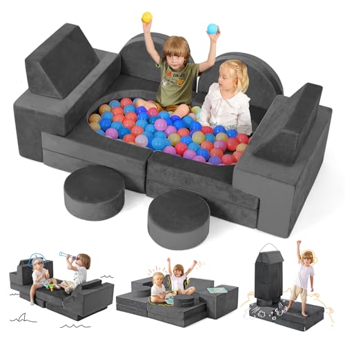 Kidirect Modular Kids Play Couch for Toddlers, Child Sectional Sofa, 320+ DIY Kids Playroom Furniture and Bedroom, Convertible Foam and Floor Couch Cushion for Boys and Girls (Space Grey)