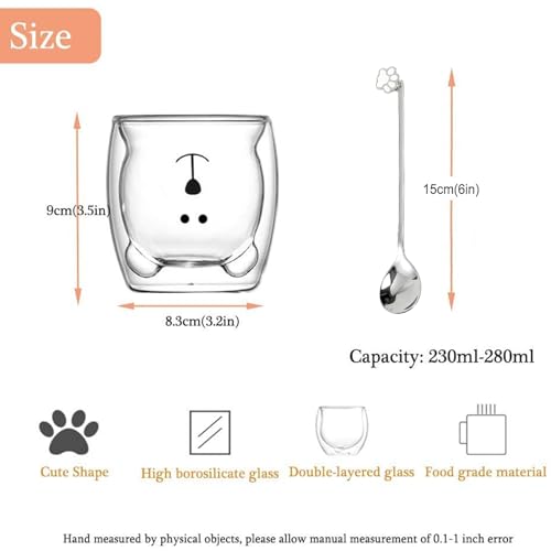 Binoster Cute Mugs Double Wall Glass Coffee Glass Cup Kawaii Bear Tea Milk Cup Funny Mug Animal Mug Aesthetic Cup for Office and Personal Birthday Gift (Happy bear)