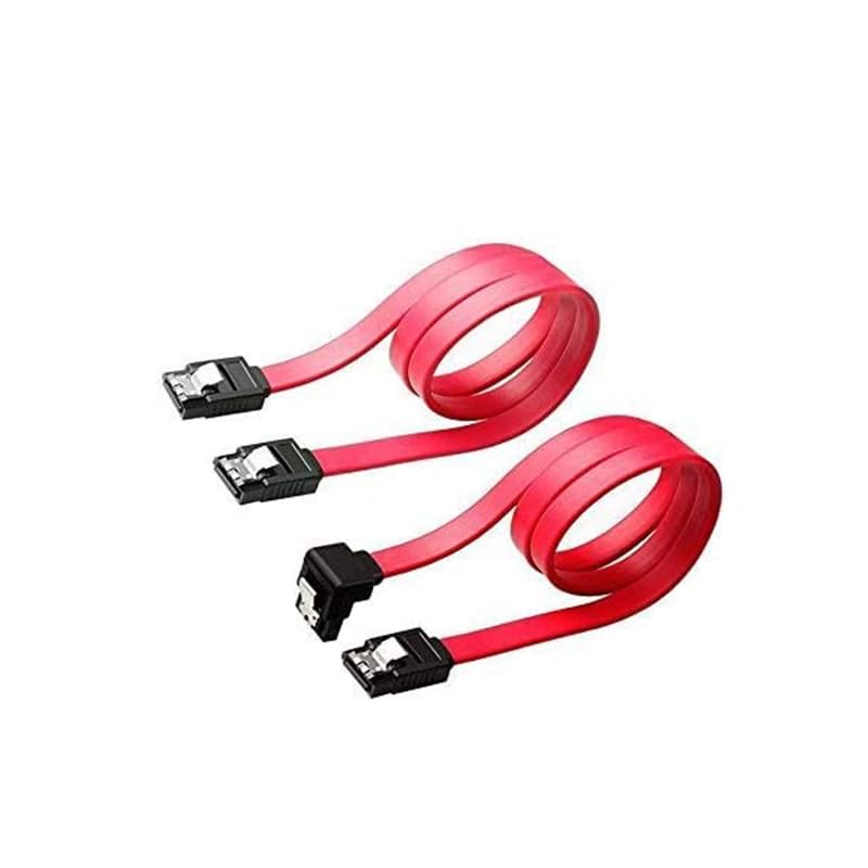 AMOSKAMAR Sata Cable for ssd，1 PCS 90 Degree Right Angle and 1pcs Straight Sata 3 Cable,18 Inches SATA Cable for SATA HDD, SSD, CD Driver, CD Writer, Black