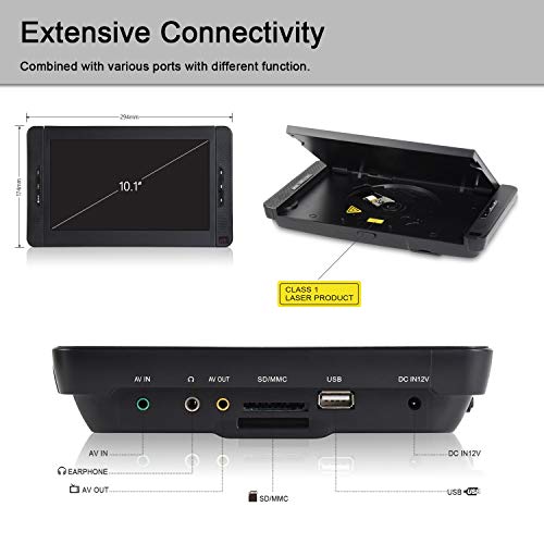 Milanix MX101 10" Dual Screen Portable DVD Player for Car, Headrest Video Player, with Built-In 5 Hours Rechargeable Battery, Last Memory, SD/MMC & USB Input - Thumbnail 5