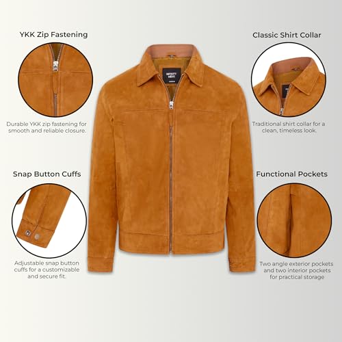 Mens Classic 100% Genuine Goat Suede Leather Harrington Biker Jacket2