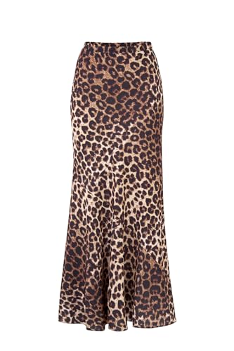 Women's Leopard Print Midi Skirt–High Waist A-Line Flowy Skirt -Soft Viscose Fabric–Lightweight Casual Skirt4