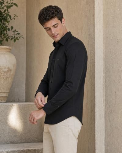 Image of Nobero Everyday Comfort Shirt for Men | Cotton Shirts for Men in 205 GSM Plated Interlock | Stand Collar | Regular Fit | Full Sleeve