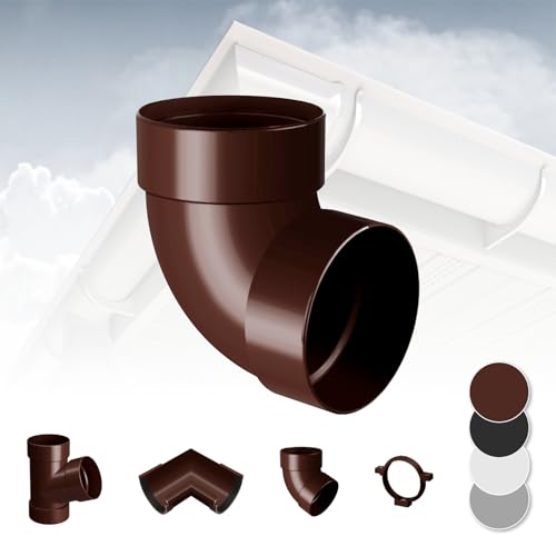 RAINWAY L Regenrinnen System (Rohrbogen 87° zweifach braun) - PVC-U Kunststoff in 4 Farben, für Dachflächen  100m² empfohlen, Eckstück Bogen 87 Grad