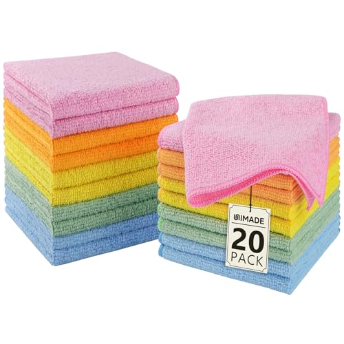 UNIMADE Washcloths - 20 Pack - Face Towels (12 x 12) Highly Soft Wash Cloths and Hand Towels Fast Drying Multi-Purpose Microfiber Cleansing Cloths for Bathroom Hotel Spa and Salon - Multicolor
