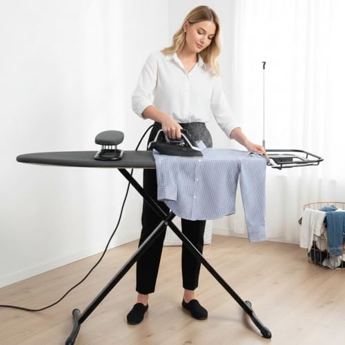 Duwee Deluxe Bügelbrett mit einziehbarer Bügeleisenablage | Extrabreites Bügelbrett aus dickem...