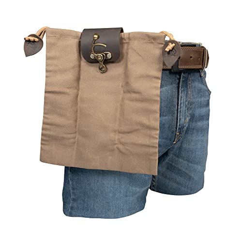 Image of Hide & Drink, Foraging Pouch (Collapsible) for Hiking, Treasures & Seashells Bag, Easy Looping Around Belts, Grocery Storage, Waxed Canvas, Handmade