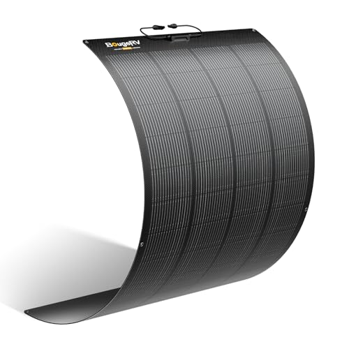 BougeRV Upgrade Arch 200W N-Type Fiberglass Flexible Solar Panel 24 Volts 16BB Mono Cell 25% High-Efficiency 270 Lightweight Compact for RV Boat Marine Camping Home Curve Surface Black