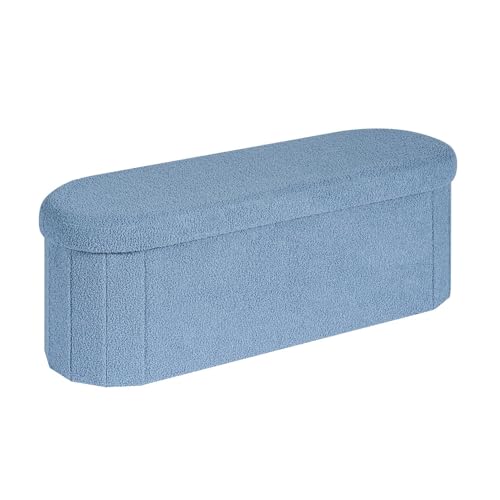 PINPLUS Storage Ottoman Bench Tufted Folding Ottomans Bench Foot Rest, Chest Box Velvet Bench with Storage 43"" x15 x15 (Blue)