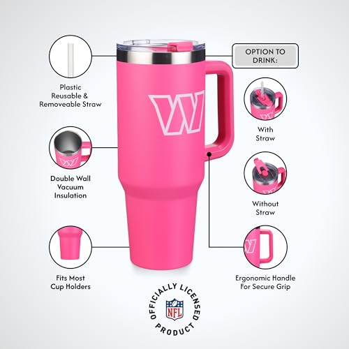 Image of The Memory Company Officially Licensed 40oz Pink Game Day Tumbler with Team Logo, Washington Commanders