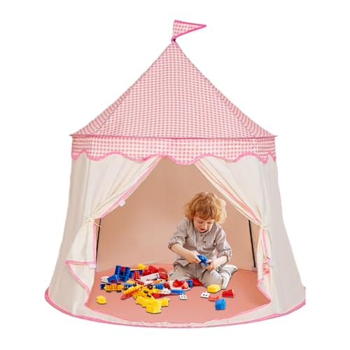 Tienda de campaña para niños: poliéster rosa y blanco de 45,67 x 48,4 pulgadas, espaciosa casa de juegos para niños, juguete interior acogedor, sala de juegos de guardería interior, eventos de fiesta
