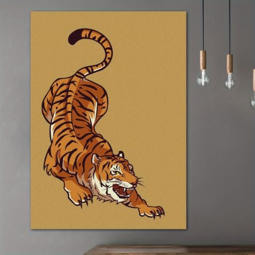 Toile imprimée Tigre aux rayures orange et noires vibrantes avec cadre 55x75cm