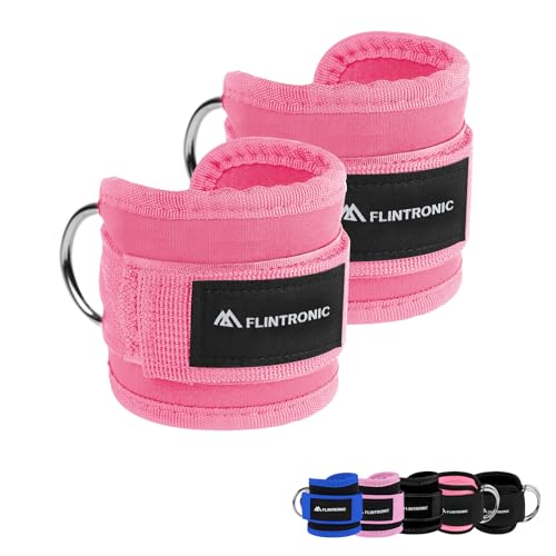 Flintronic Fußschlaufen Kabelzug mit D-Ringen, Fußschlaufen für Fitness Training, Fußmanschetten Kabelzug für Männer und Frauen Beinstrecker, Ankle Straps für Fitness Gesäßmuskeln(Rosa)