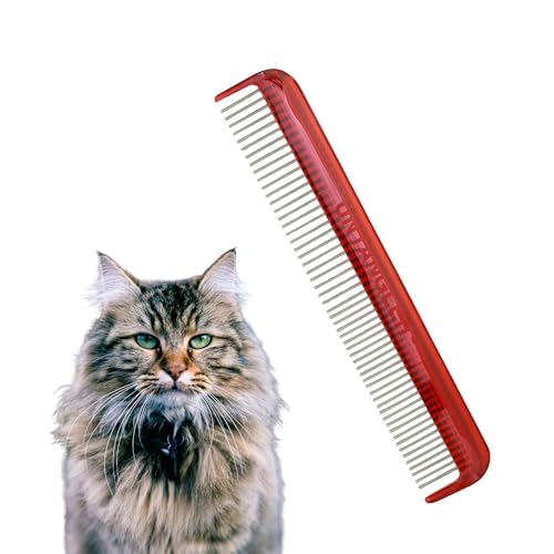 Image of Cat Comb, 7 inch, Ferrari Red - Silky Smooth Rotating Teeth for Gently Detangling Matted Cat Hair, Stainless Steel, Made in USA, Vet Recommended