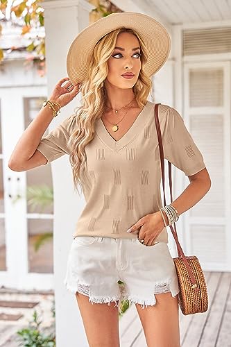Image of Arach&Cloz Women's Lightweight Spring Summer Sweater Tops Casual Short Sleeve Blouses Shirts