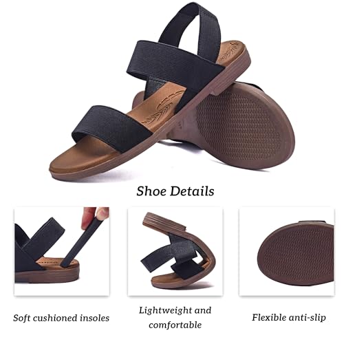 Image of Veittes Women's Flat Slide Sandals Elastic Strap Sandals