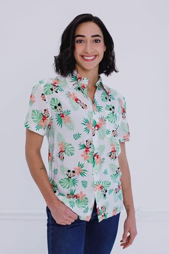 Disney Mickey Mouse Minnie Mouse Hawaiian Matching Family Hawaiian Button Down Shirt Adult