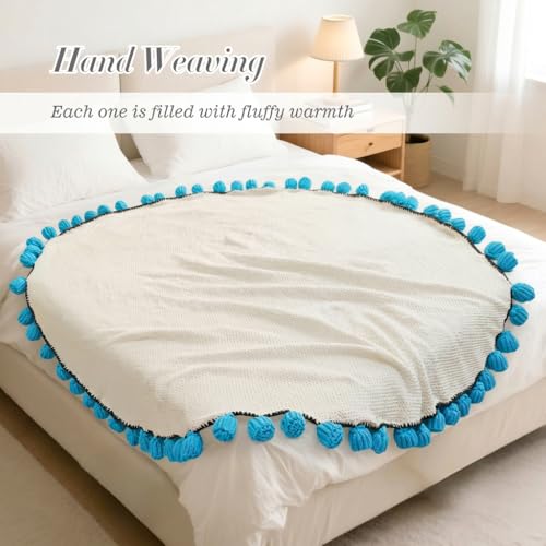 Image of Flower Bouquet Blanket, Soft Knitted Throw Blankets (Blue Roses) | Birthday Gifts for Mom Grandkids Her Wife Girlfriend, Completed Crochet Flower Blanket, Housewarming Gifts for Anniversary