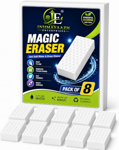 Image of Magic Eraser Sponge for Walls | Pack of 8 High Density Melamine Sponge | White Cleaning Sponge for Marks, Dirt & Scuff Removal | Multipurpose Cleaning Pad