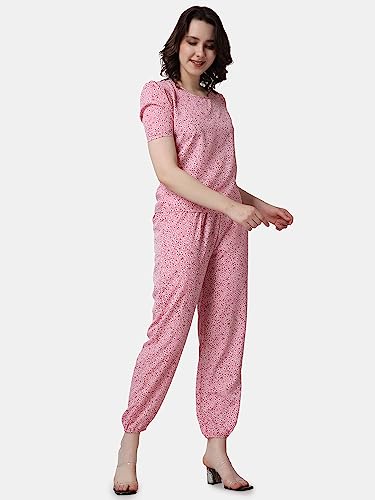 Image of POPWINGS Casual Printed Top and Joggers Set for Women || Stylish Summer Co-Ords Set for Women || Round-Neck Top and Joggers Combo Set for Women
