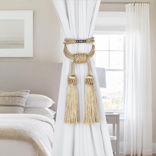 image for Fenghuangwu Magnetic Curtain Tiebacks 2 Pack Tassel Curtain Tieback Mo