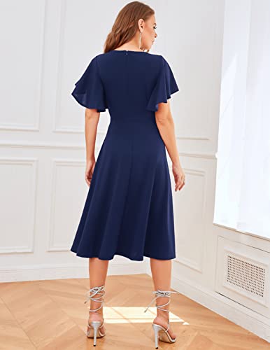 Bridesmay Semi Formal Dresses Ruffle Sleeve Tea Party Dress A Line Swing Vintage Cocktail Dress Flared Bridesmaid Dress Navy 2Xl #TOP5