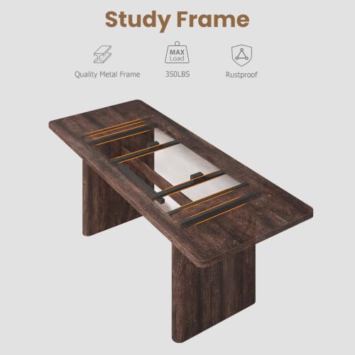 Image of GarveeHome Rectangular 63 inch-82.7 inch Extendable Dining Table with Round Corner | Spacious, Sturdy, Stable, Farmhouse, Scratch-Resistant, Durable, Easy to Assemble, Matches Any Chair Style, Sturdy Base