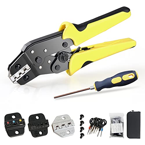 UWAYKEY YX-01 crimping tool set, including Crimping Tool, 4pcs Crimping Die ,works for MC4 solar connector terminals, non-insulated terminals,cord end terminals,insulated terminals color code nests