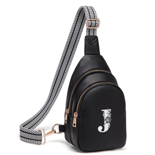 Crossbody Bags for Women Initial Sling Bag Cross Body Fanny Packs Personalized Gifts for Mom Women Wife Black J