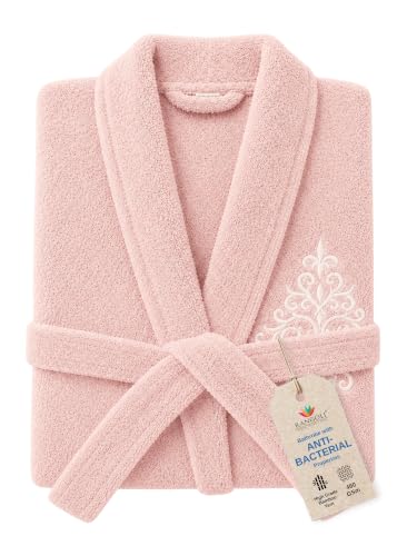 Image of RANGOLI Royal Bamboo Luxury Bathrobe for Women 460 GSM Knee Length Soft Lightweight Highly Absorbent Bathrobe with Pockets Half Sleeve Bath Gown (Peach)