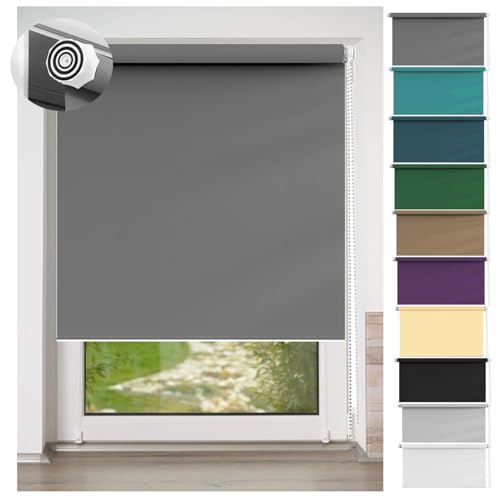 Blackout Roller Blinds 55 x 190 cm Thermal Insulated UV Protection, Blackout Vision Curtains Durable Fittings Easy Fit for Bedroom, Nursery, Dark Grey