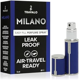 Travalo Milano Perfume Atomizer - Leak-Proof and TSA Approved for Air Travel - Reusable, Airtight, Easy Fill Mini Pump Sprayer - Lightweight, Vegan Leather with Polished Metal Outer Shell - Blue