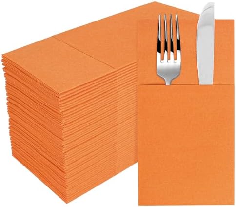 Orange Napkins Disposable Dinner Napkins with Built-in Flatware Pocket, Linen Feel Absorbent Paper Napkins, Prefolded Cloth Like Hand Towels for Dinner, Wedding, Party, Events, 50 Pack Orange Napkins Disposable Dinner Napkins with Built-in Flatware Pocket, Linen Feel Absorbent Paper Napkins, Prefolded Cloth Like Hand Towels for Dinner, Wedding, Party, Events, 50 Pack