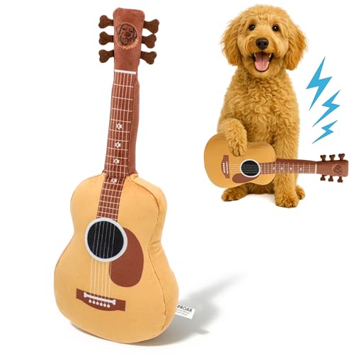 PUPROAR Acoustic Guitar Dog Toy – Funny Birthday & Easter Basket Dog Gift, Interactive Squeaker &...