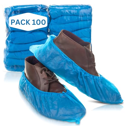 PimPam Factory Patucos Desechables - Calzas Desechables Pies - Pack 100 - Cubrezapatos Desechables Azul para Adulto de Polietileno - Impermeable para Enfermería, Hostelería, Fábricas