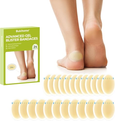 Almohadillas para ampollas tiritas - 24 Piezas Bukihome Gel Ampollas Planta Del Pie,Resistentes al agua,Vendas hidrocoloides para pies,Parche antifricción (Heel Pack)
