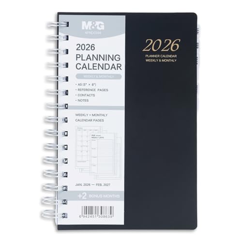 M&G 2026 Planner Weekly and Monthly Planner Calendar Jan 2026-Feb 2027 Agenda Book With Monthly Tabs for School Work Home Supplies A5 8x5