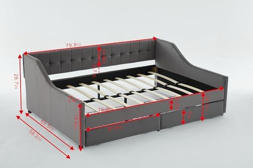 KEIKI-Full Velvet Daybed with Drawers